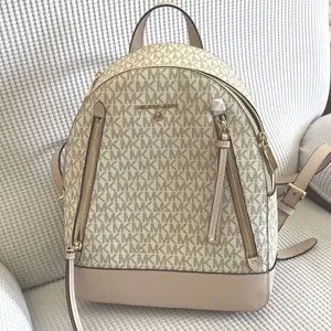 Michael kors backpack light pink and cream Michael Kors Rhea Medium Signature Logo Backpack MK Powder  main image 2